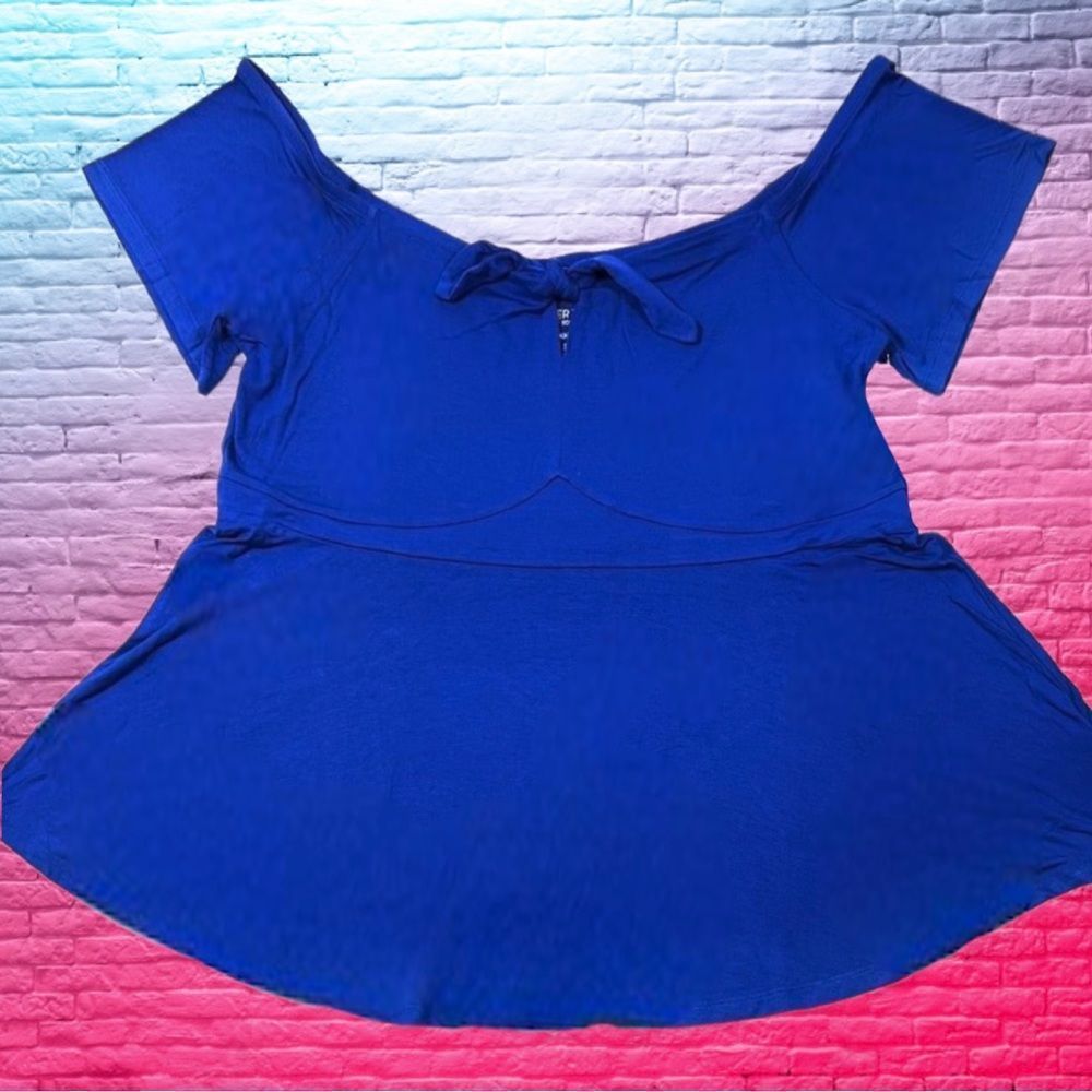 Torrid Blue Babydoll Super Soft Tie-Front Off-Shoulder Top NWT - Picture 9 of 15